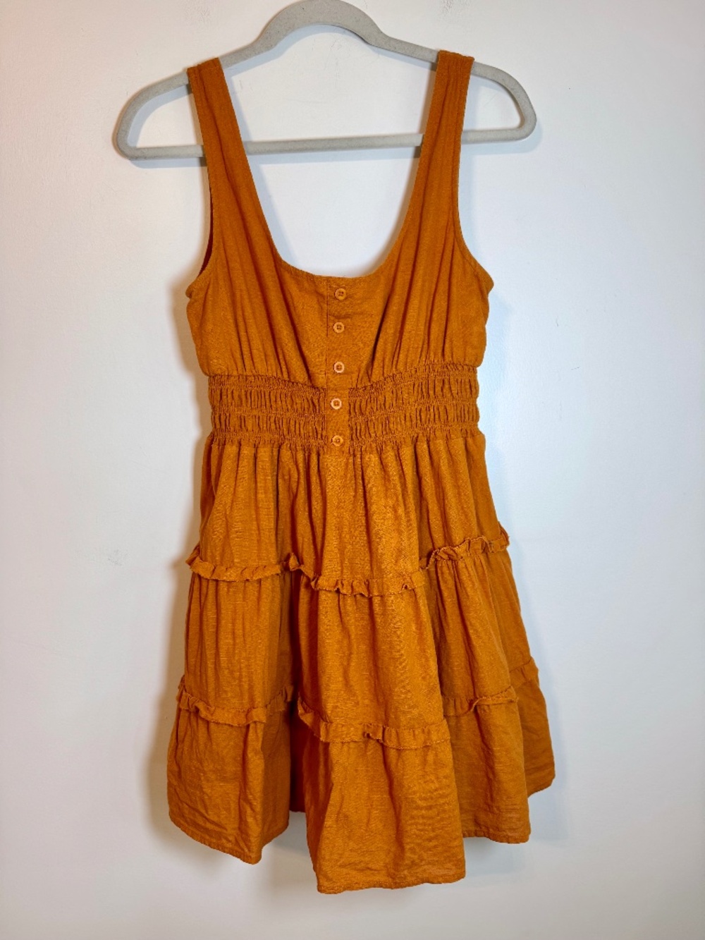 Urban Outfitters UO Hailey Tiered Smocked Mini Dress Orange Mustard Size M